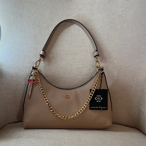 Nanette Lepore Beige Shoulder Bag with Gold Chain - Picture 5 of 11